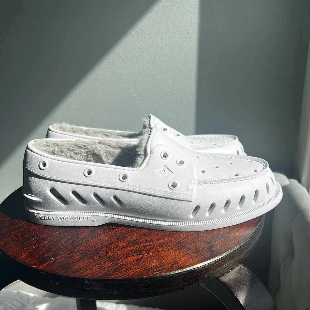 Sperry Top Sider  Float Fur Lined White/Grey Boat Shoes ‎ Size 8